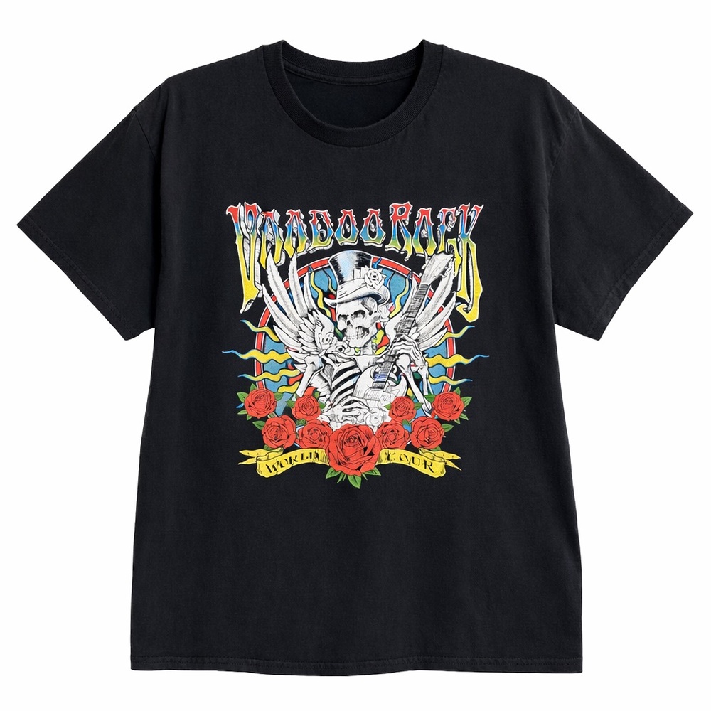 Woodstock World Tour Graphic Black T-Shirt Gildan Size L